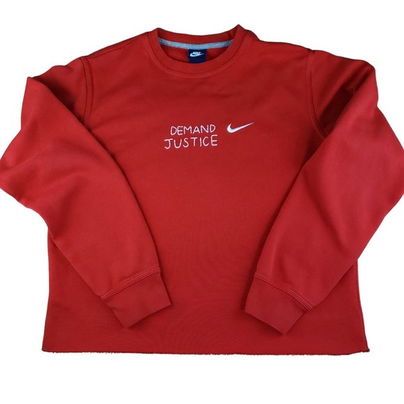 Nike Upcycle Demand Justice Red Sweatshirt Medium Activist Statement - Picture 1 of 8